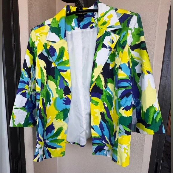 Molly & Maxx Multicolor Abstract Print Blazer 3/4 Sleeve Collar Lined Large - Picture 5 of 16